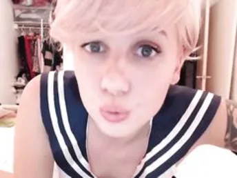 Blonde cutie tattoed schoolgirl in uniform masturbating her wet cunt to orgasm on webcam.