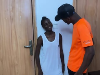 Small ebony teen with a cock-squeezing creampie gulps the Mechanic's flow