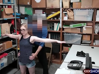 Dweeb shoplifter chick gets punished with a monstrous cock