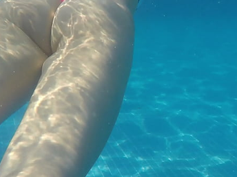 wifey g-string swimming in pool cameltoe