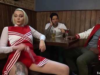 Glowing cheerleader group banged