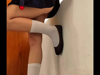 Teenage smashed and creampied standing against the window in empty classroom