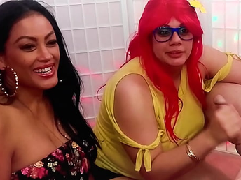 Chinese Hoe Maxine X And Latina Crush Stroking Uncle Jack's Big Hard Cock!