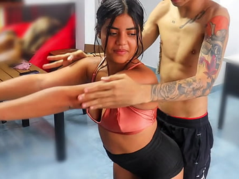 Stepbrother helps Indian Tinysis workout with respect to his fat booty