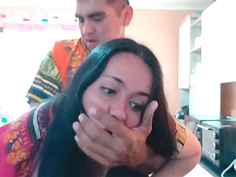 Kellyhotwifejoseigna & Kellyhotwife1: Indian step-mom & son-in-law get naughty close to a difficulty kitchen