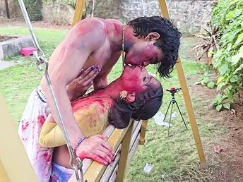 Desi duo Holi off the solder with Indian feign breast-feed Tejashwini